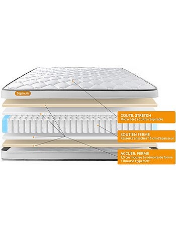 Pack Prêt à dormir avec Matelas Ressorts ensachés et mémoire de forme Septnuits