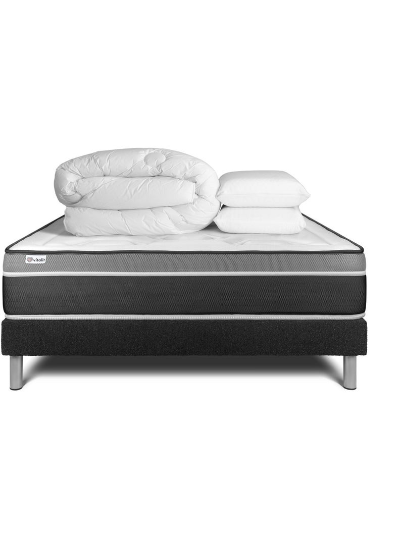 Pack Prêt à dormir avec Matelas Ressorts ensachés et mémoire de forme VITALIT Noir - Kiabi
