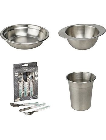 Pack repas - thermobaby - inox - gobelet, bol, assiette creuse, set de couverts