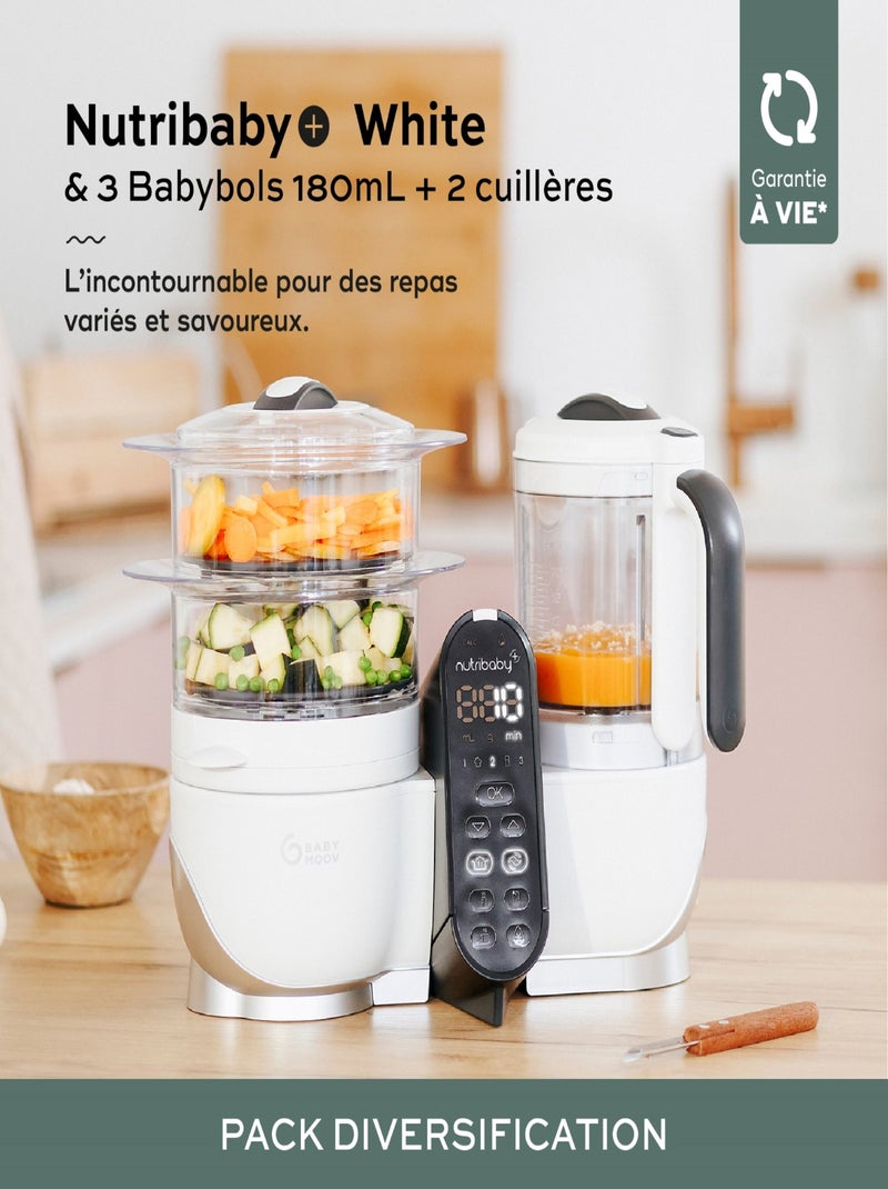 Pack Robot Nutribaby(+) Blanc & 3 babybols 180mL & 2 cuillères 'Babymoov' Blanc - Kiabi