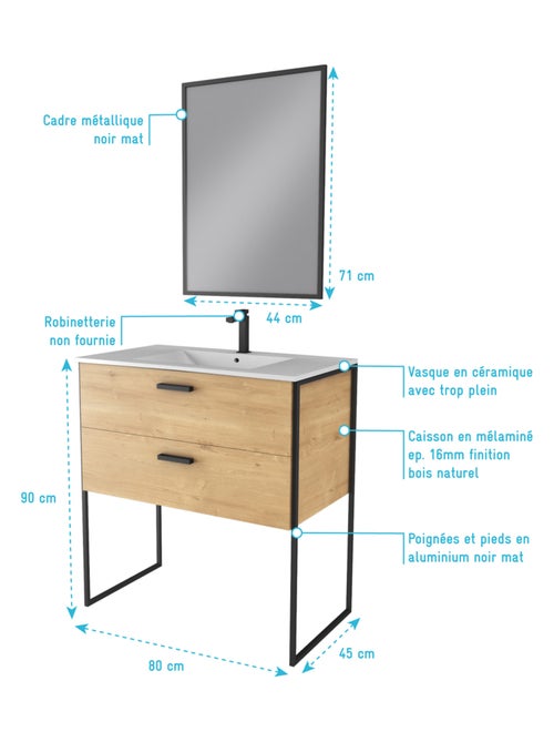 Pack salle de bain avec miroir et vasque en céramique - Kiabi