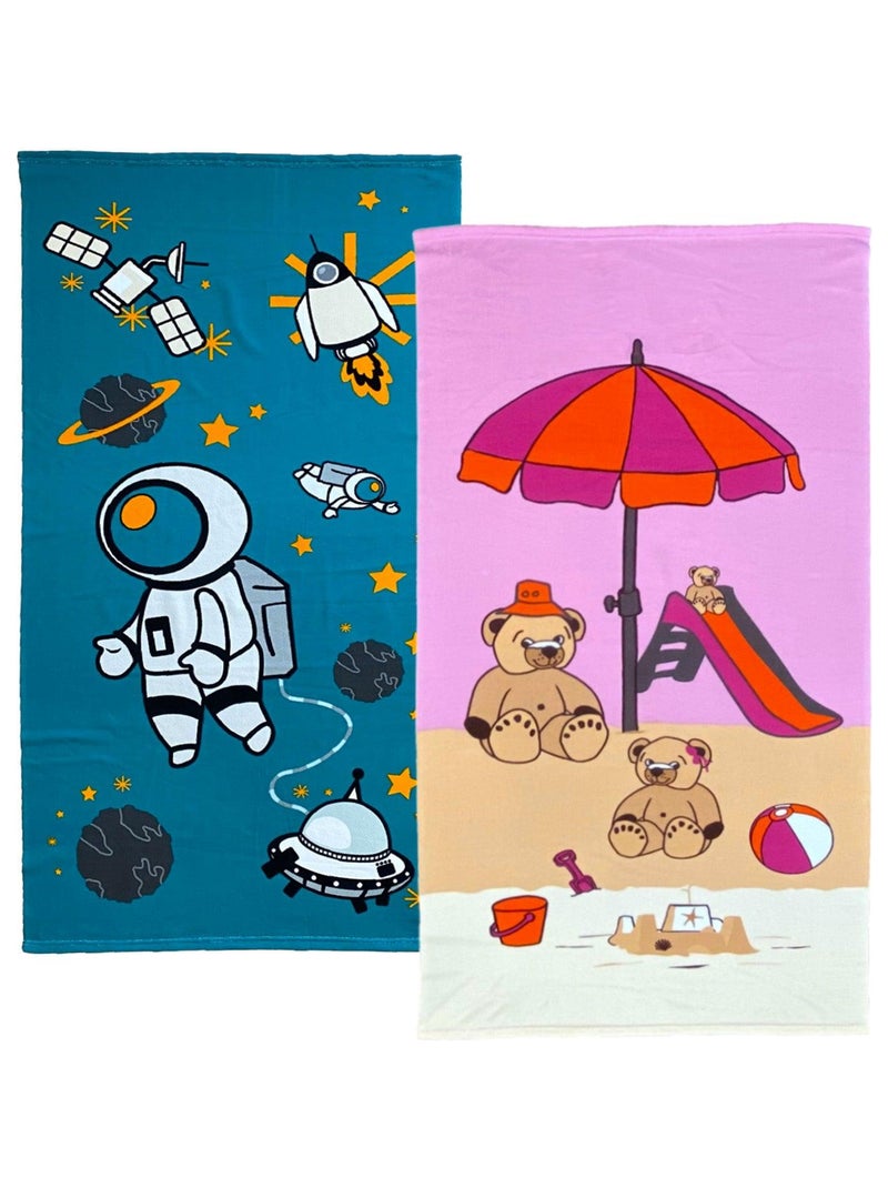 Pack serviette de plage microfibre enfant Galactic et Nounours Multicolore - Kiabi