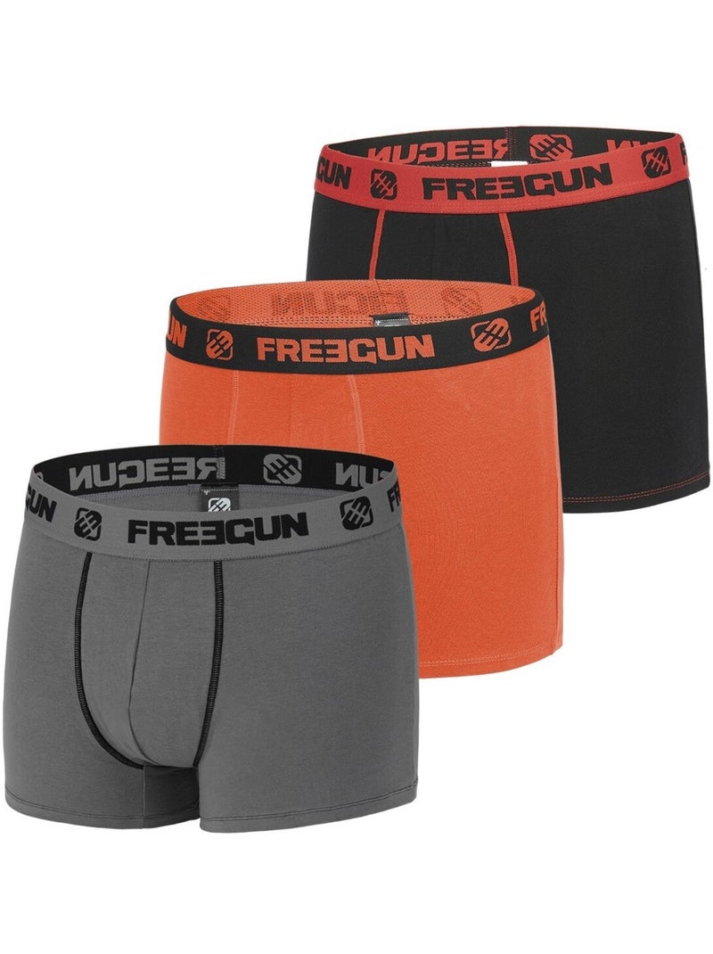 Pack Surprise de 3 Boxers coton homme Freegun Noir Gris Bleu - Kiabi