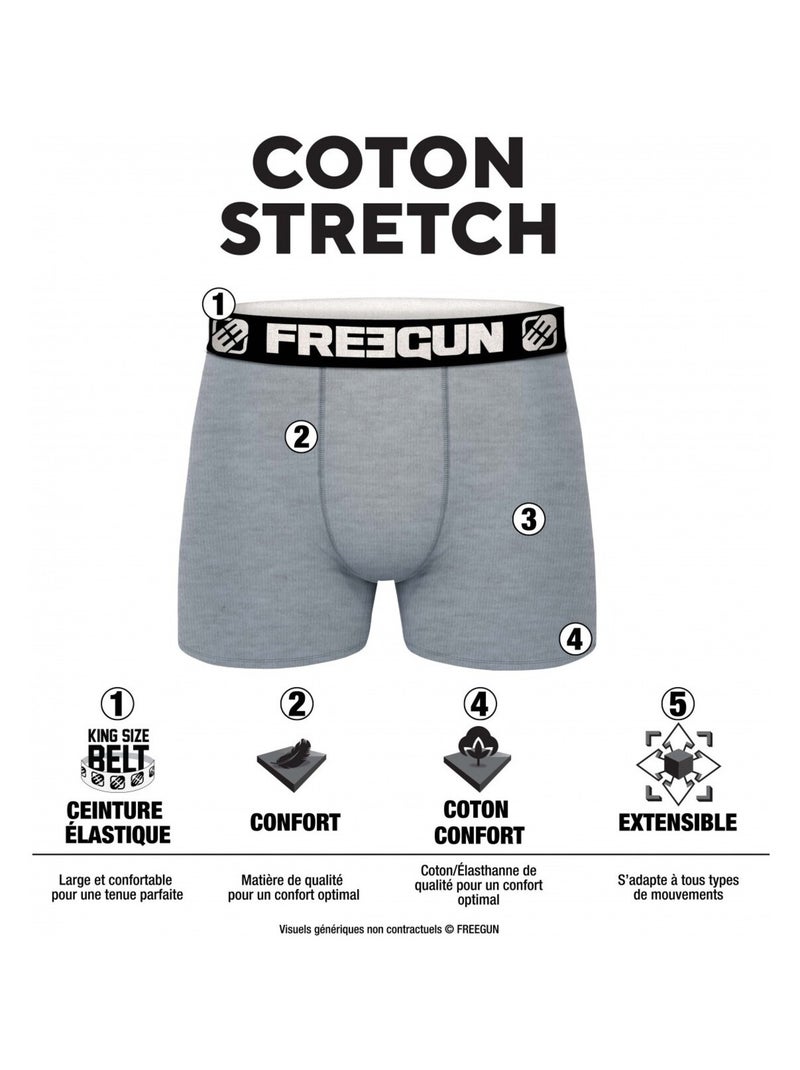Pack Surprise de 3 Boxers coton homme Freegun Noir Gris Bleu - Kiabi
