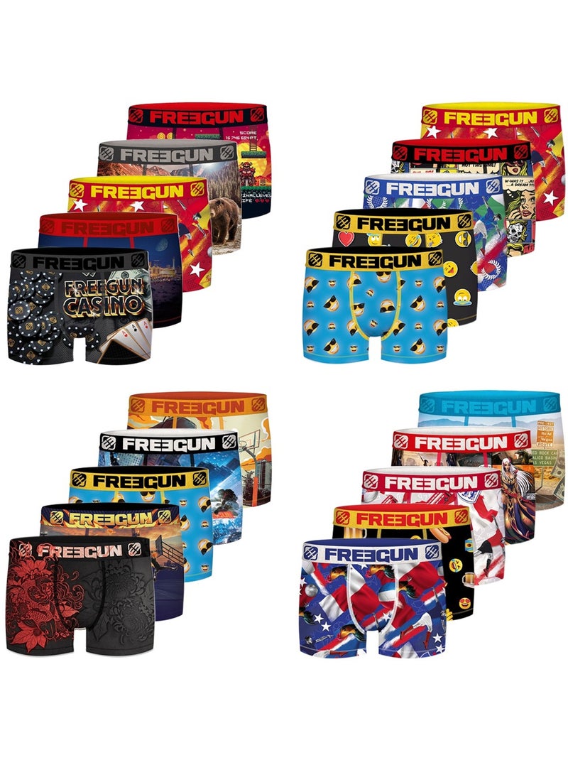 Pack Surprise de 5 Boxers microfibre homme Freegun Noir - Kiabi