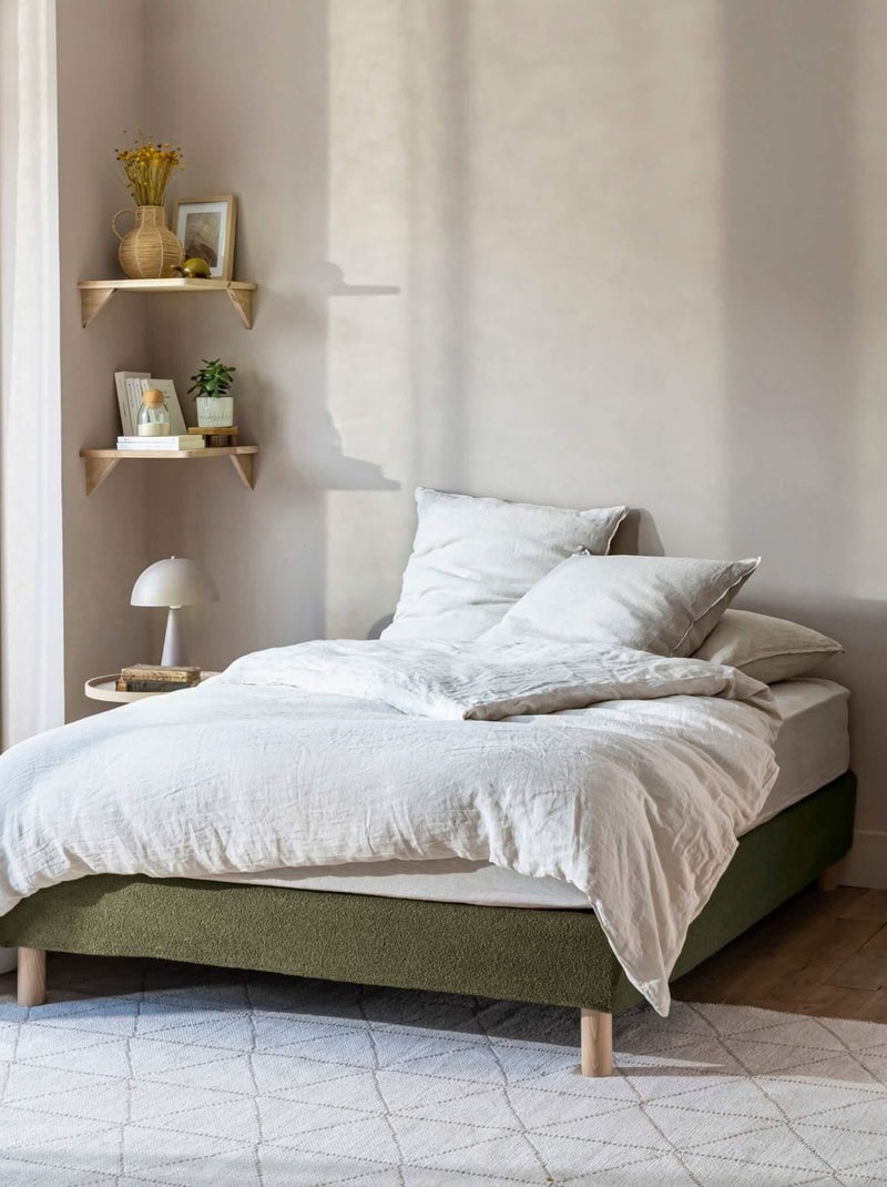 Pack tête de lit 160 cm et cache-sommier bouclette 160x200 cm kaki Kaki - Kiabi