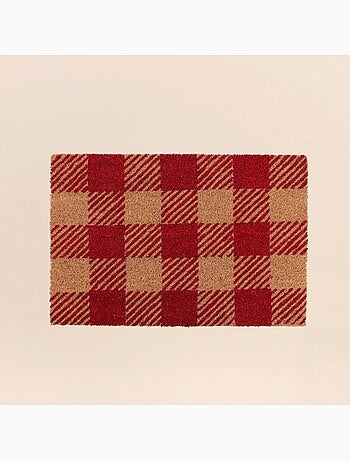 Paillasson coco carreaux écossais rouges 40x60cm