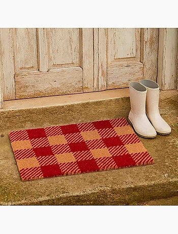 Paillasson coco carreaux écossais rouges 40x60cm