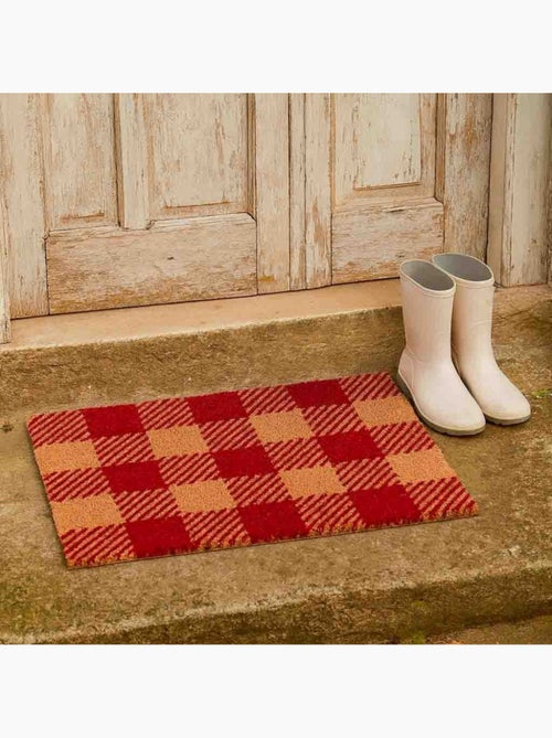 Paillasson coco carreaux écossais rouges 40x60cm - Kiabi