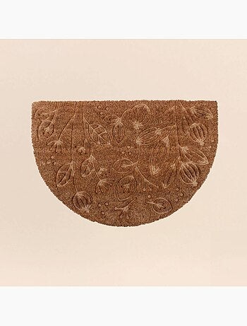 Paillasson coco demi lune embossé floral 40x60cm