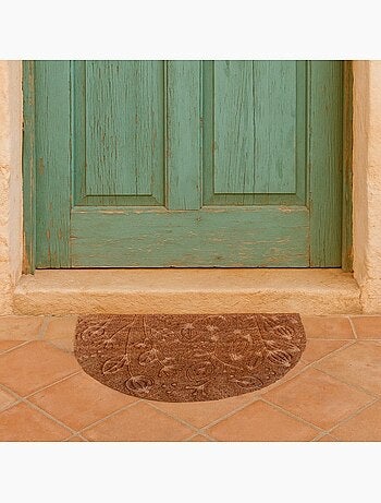 Paillasson coco demi lune embossé floral 40x60cm