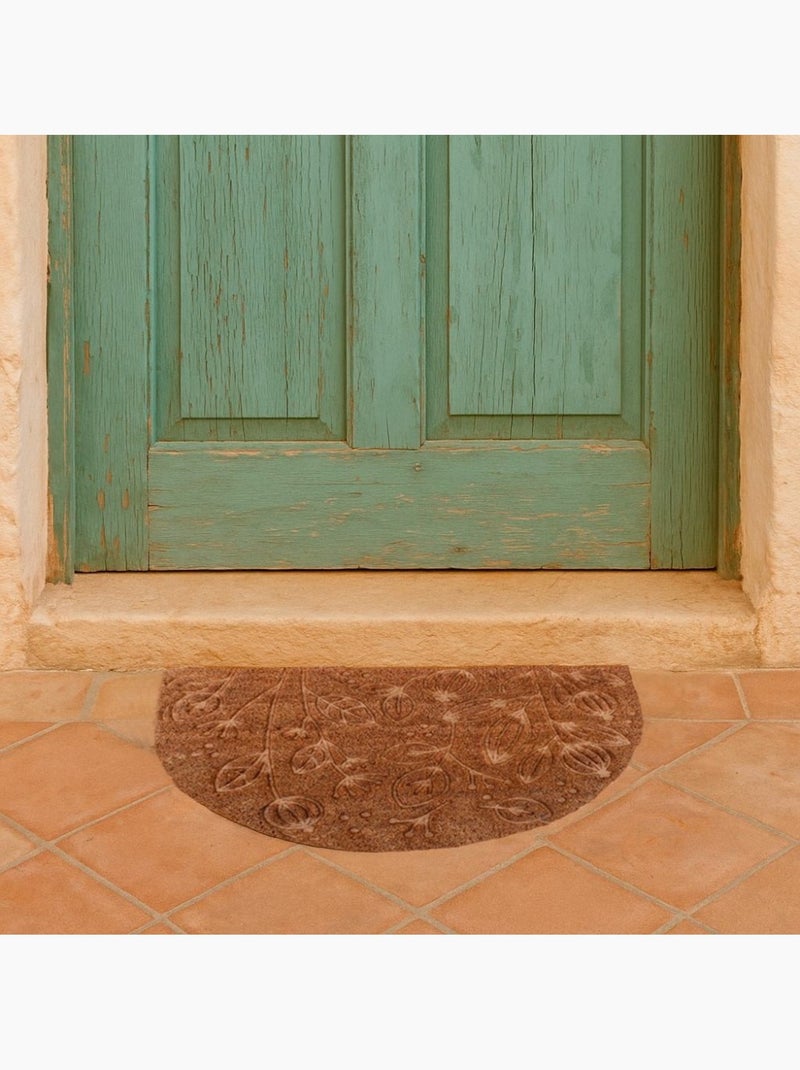 Paillasson coco demi lune embossé floral 40x60cm Marron - Kiabi