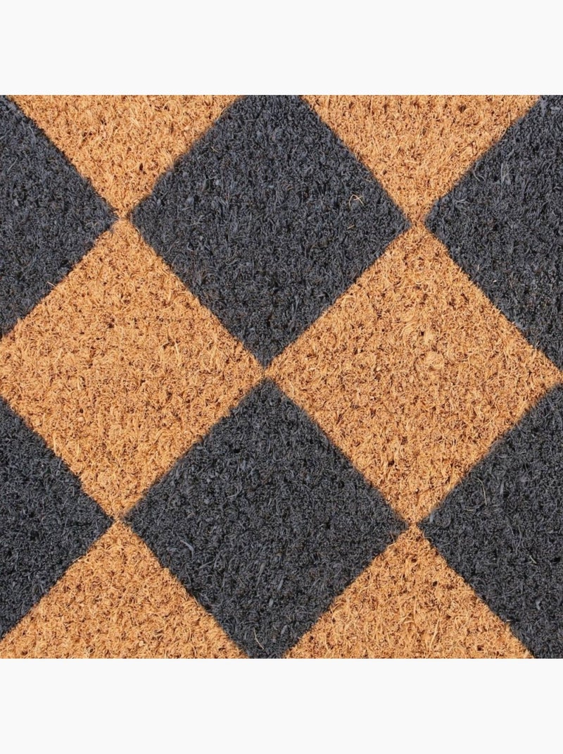 Paillasson coco imprimé damiers 40x60cm Bleu - Kiabi