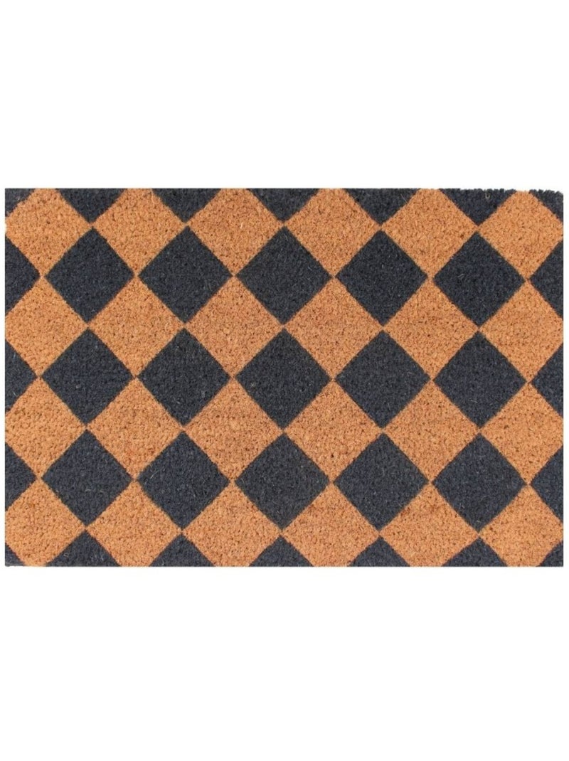 Paillasson coco imprimé damiers 40x60cm Bleu - Kiabi