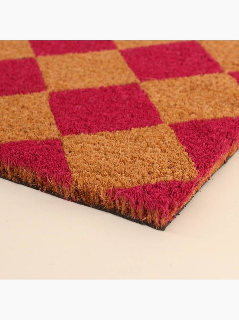 Paillasson coco imprimé damiers 40x60cm Rose - Kiabi