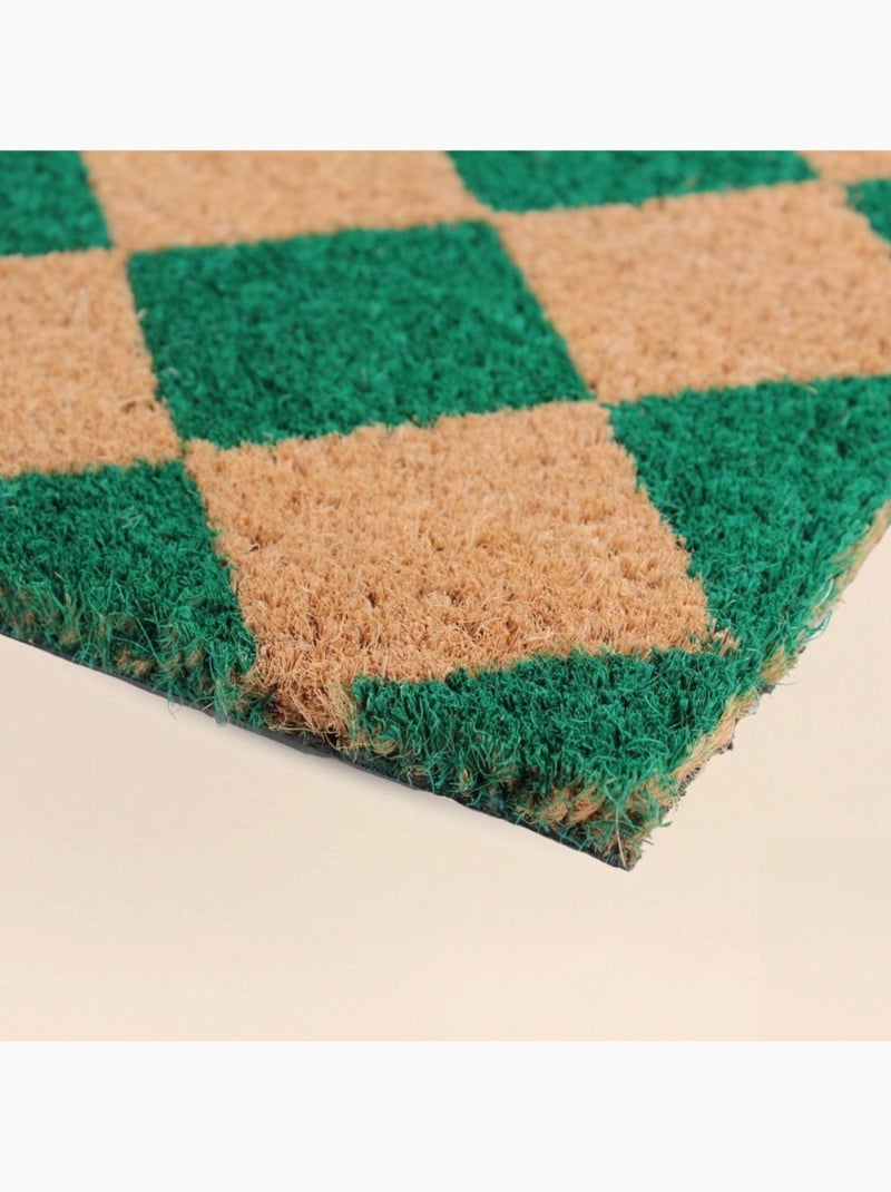 Paillasson coco imprimé damiers 40x60cm Vert - Kiabi