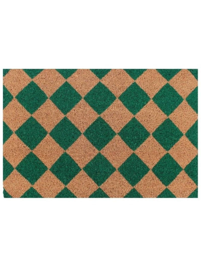 Paillasson coco imprimé damiers 40x60cm Vert - Kiabi