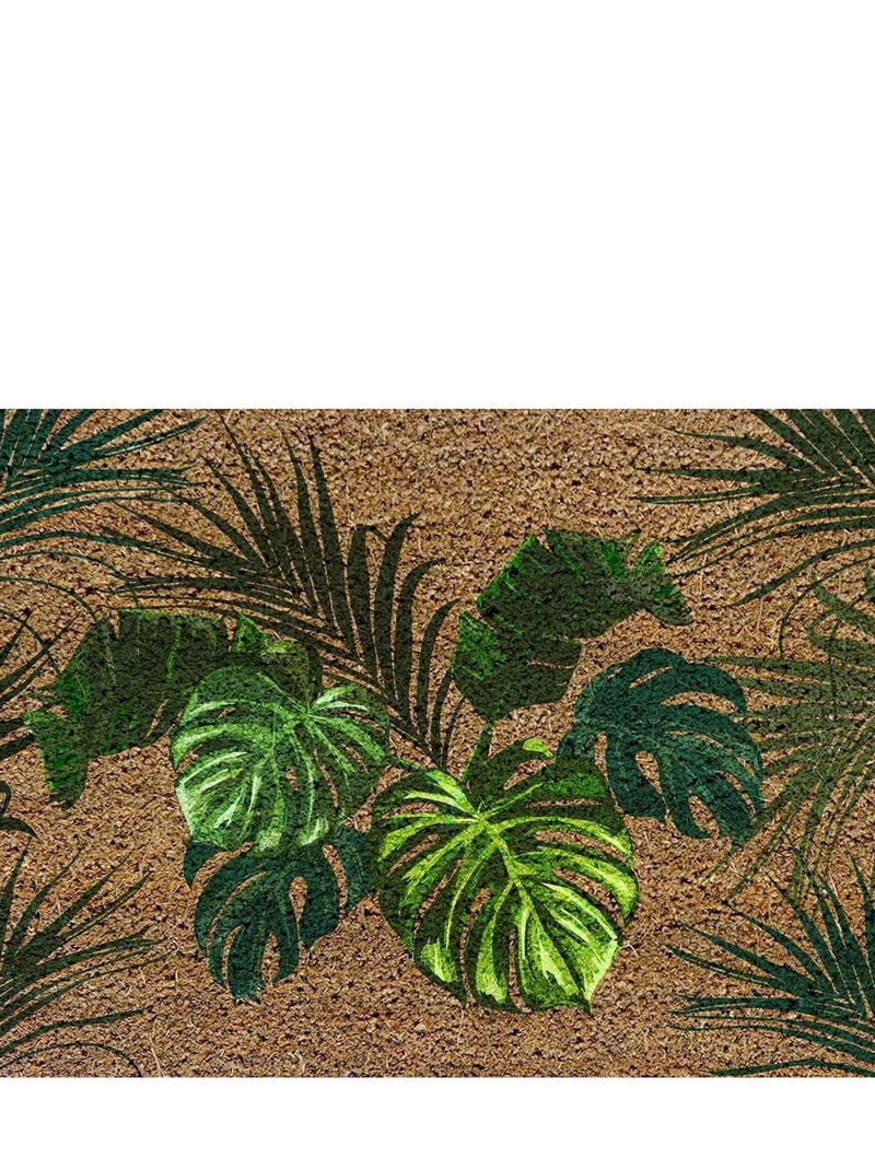 Paillasson coco imprime Feuilles Tropicales Vert - Kiabi