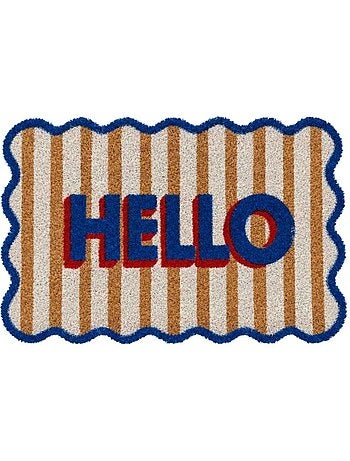 Paillasson coco rayé imprimé hello bleu 40x60cm
