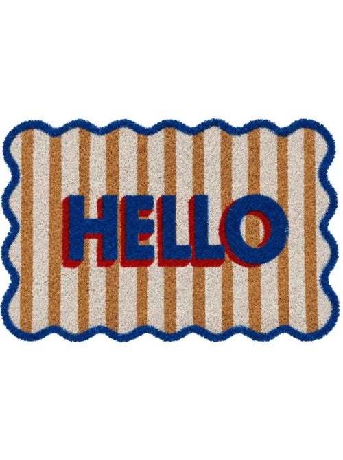 Paillasson coco rayé imprimé hello bleu 40x60cm - Kiabi