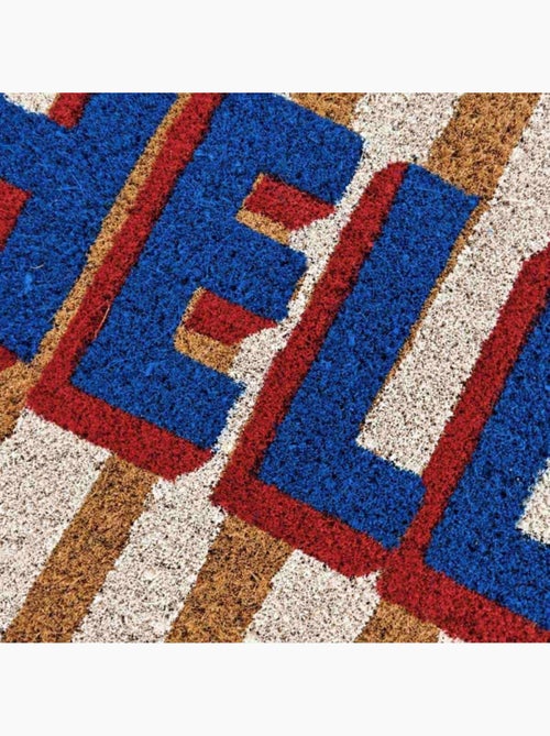 Paillasson coco rayé imprimé hello bleu 40x60cm - Kiabi