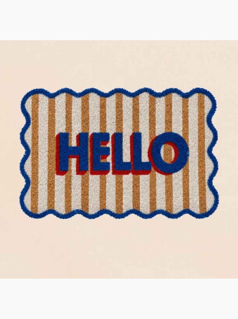 Paillasson coco rayé imprimé hello bleu 40x60cm Bleu - Kiabi