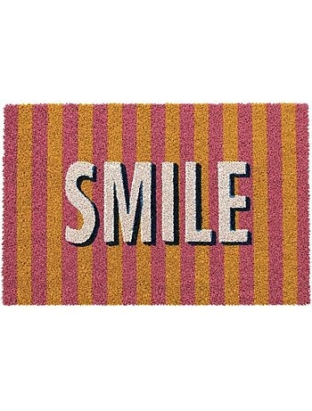 Paillasson coco rayé rose imprimé smile 40x60cm