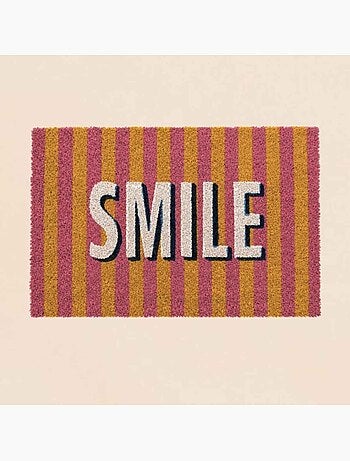 Paillasson coco rayé rose imprimé smile 40x60cm