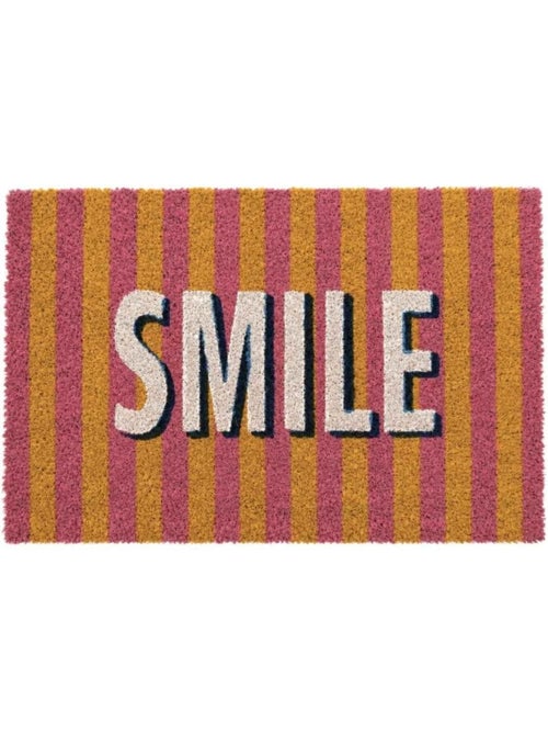 Paillasson coco rayé rose imprimé smile 40x60cm - Kiabi Paillasson coco rayé rose imprimé smile 40x60cm - Kiabi