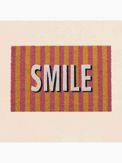 Paillasson coco rayé rose imprimé smile 40x60cm - Kiabi Paillasson coco rayé rose imprimé smile 40x60cm - Kiabi