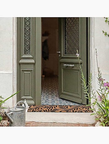 Paillasson de marche motifs feuillages en coco 25x75cm