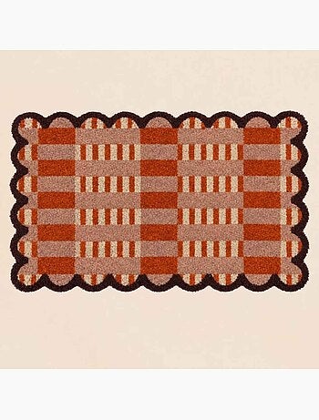 Paillasson festonné imprimé orange, rose 45x75cm