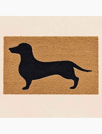 Paillasson forme teckel noir en fibres de coco 45x75cm