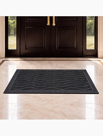 Paillasson géométrique en vagues, kilim tissé naturel, vague p