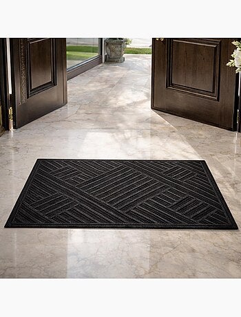 Paillasson géométrique, tissé kilim, graphique et épuré, brume