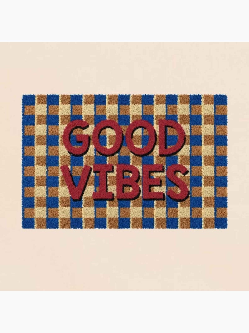 Paillasson imprimé good vibes motifs géométriques 40x60cm Bleu - Kiabi