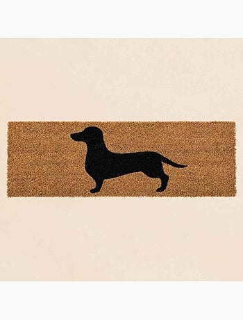Paillasson imprimé teckel noir en fibres de coco 25x75cm