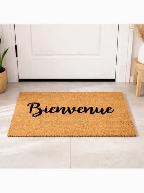 Paillasson motif texte en relief, naturel et robuste, bienvenue - Kiabi