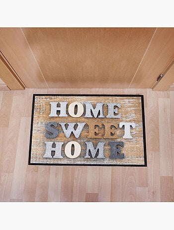 Paillasson SWEAT HOME Beige 40x60 Fait en Europe en polyamide doux et soyeux