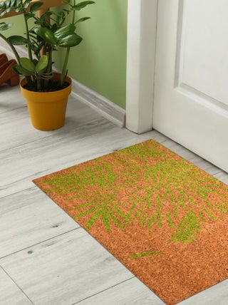Paillasson tissé en coco motif floral FEUILLES