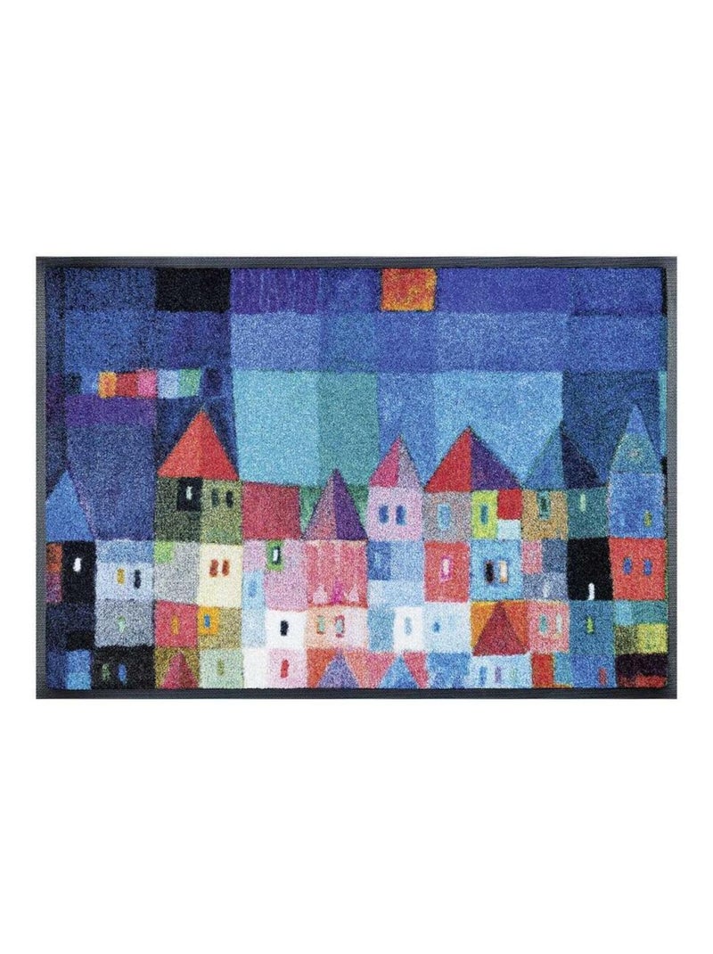 Paillasson tissé motif fresque FULA Bleu - Kiabi