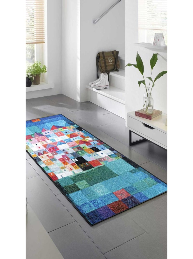 Paillasson tissé motif fresque FULA Bleu - Kiabi