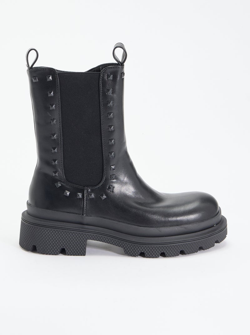 Paire de boots à talon avec clous fantaisie Noir - Kiabi