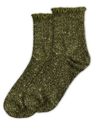 Paire de Chaussettes à Paillettes à Feston - Kaki
