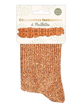 Paire de chaussettes à paillettes à feston orange