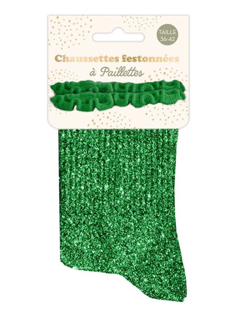 Paire de Chaussettes à Paillettes à Feston vert Vert - Kiabi