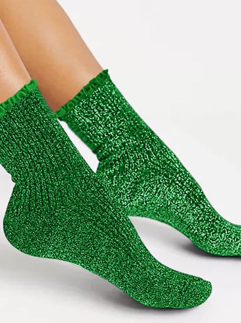 Paire de Chaussettes à Paillettes à Feston vert Vert - Kiabi