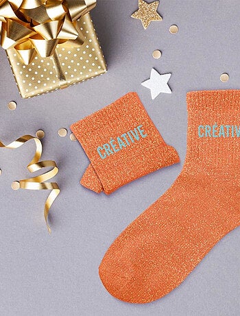 Paire de chaussettes à paillettes Créative Orange