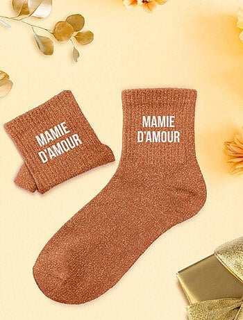 Paire de chaussettes à paillettes Mamie d'Amour Orange