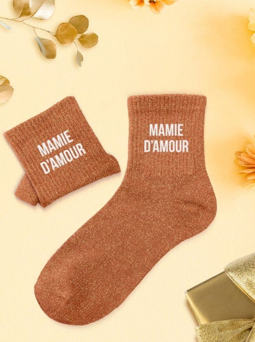 Paire de chaussettes à paillettes Mamie d'Amour Orange - Kiabi